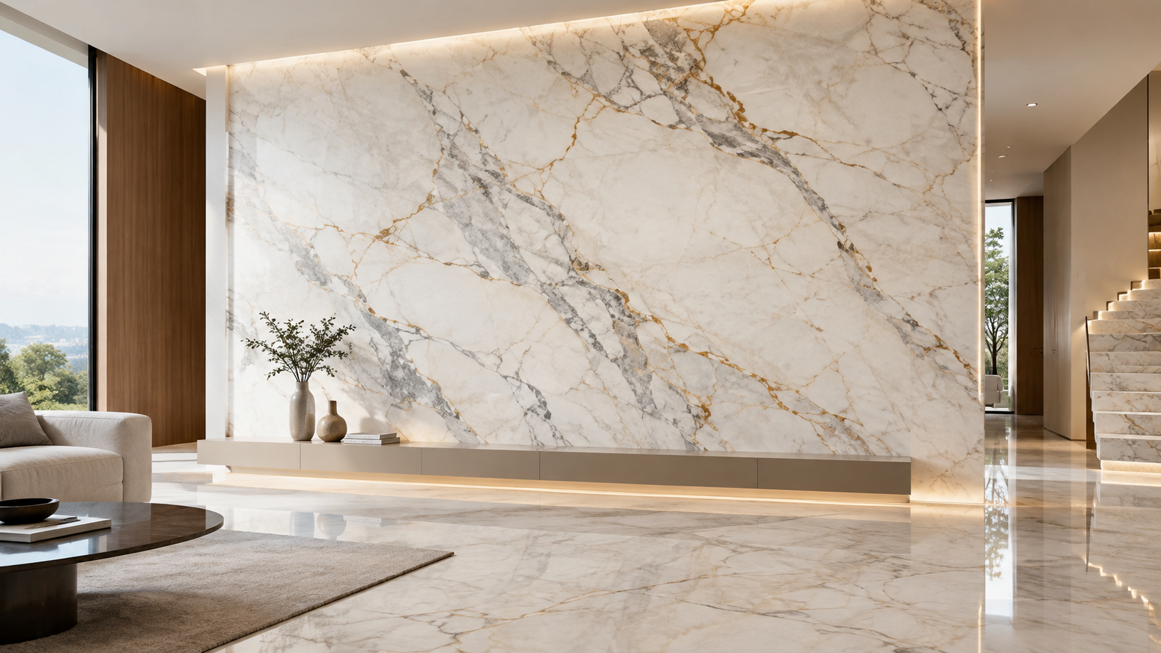 Mármore Michelangelo em projeto de interiores sofisticado
