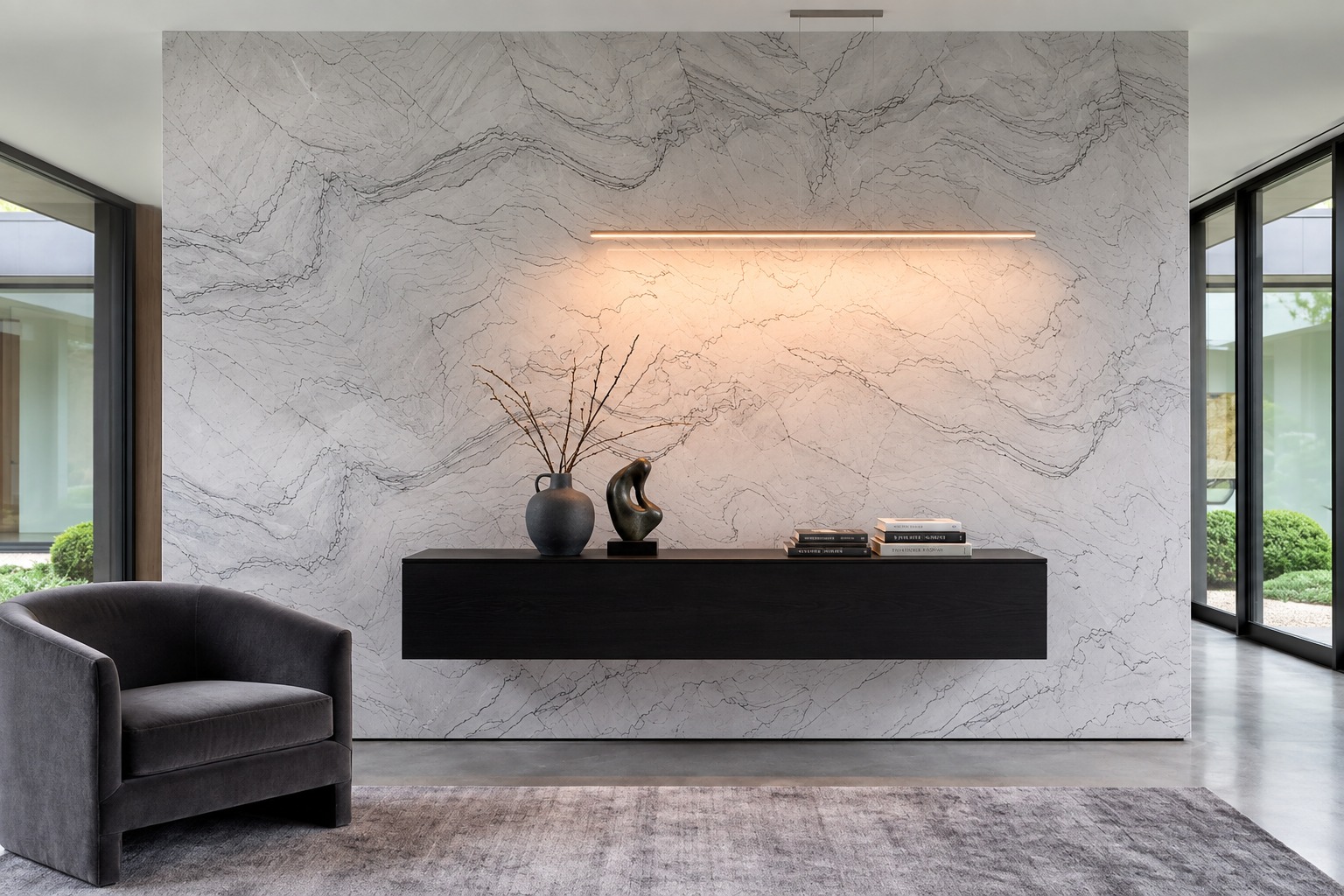 Quartzito Malta aplicado em painel sofisticado