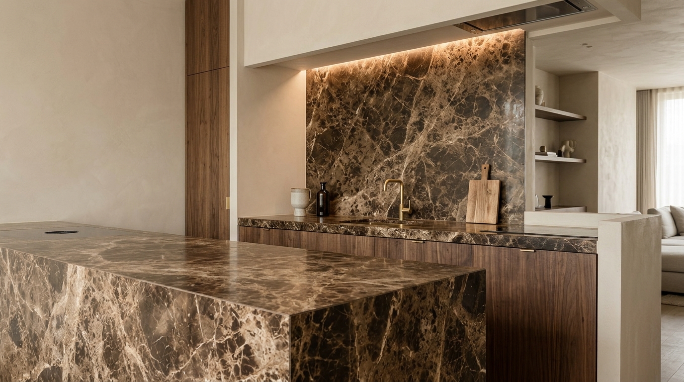 Pedra marrom para decoração com veios naturais claros